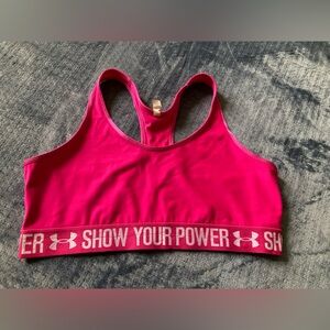 Under Armour Pink Sports Bra - Show Your Power, size XL, breast cancer symbol